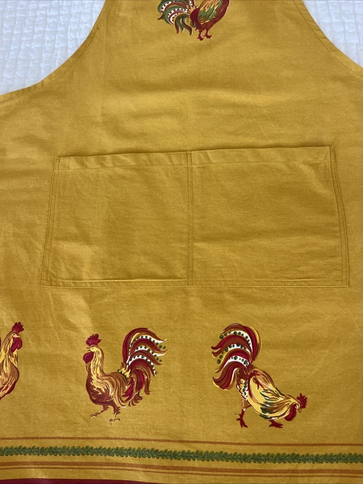 Delantal William Sonoma French Country Gallo con Bolsillos Algodón Profundo Amarillo Rojo Foto 3 de 4