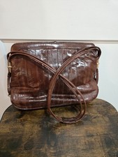 Vintage Genuine Eel Skin Shoulder Bag Dark Brown Paneled Exotic Leather 80s Bag