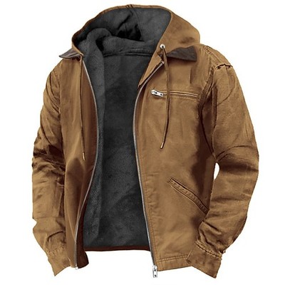 Men's Hooded Jacket Lined Fleece-Teddy Fur Casual Transitional Jacket DE