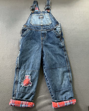 VTG OshKosh B'Gosh Boys 5T Denim Overalls w/Red Plaid Flannel Lining Adj Straps