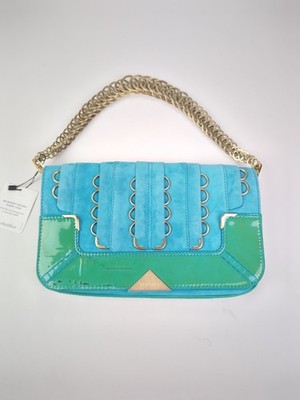 RARE VERSACE Turqouise and Teal PATENT AND SUEDE Leather Crossbody Purse $1995