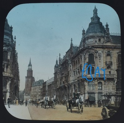 Photo BERLIN KAISER WILHELM STRASSE GERMANY C1890 TINTED Magic Lantern Slide