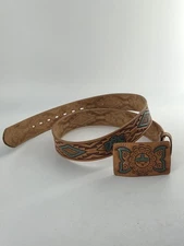 NEVER WORN VTG HOPI 36" Tooled Painted Leather Belt SUNFACE FIREBIRD BUTTERFLY
