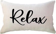 Relax Lumbar Throw Pillow Case 12 20 Inch Housewarming Gifts Farmhouse Beige Dec