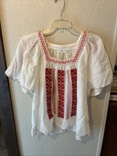 VINTAGE JOIE EMBROIDERED TOP Sz M Great Condition Blouse Red/White BOHO