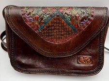 VTG Brown Tooled Leather Shoulder Bag Crossbody Embossed Purse Boho Argentina