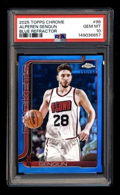 2025-26 TOPPS CHROME #98 ALPEREN SENGUN TRUE BLUE REFRACTOR #137/150 PSA 10 GEM!