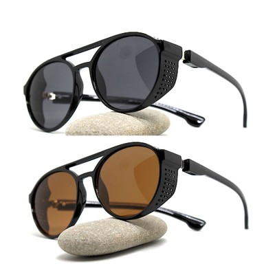 OCCHIALI DA SOLE uomo aviatore rotondo ovale nero marrone steampunk  cyberpunk | eBay