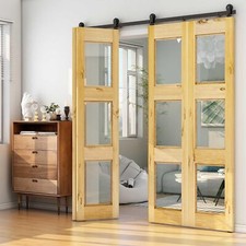 CCJH 3FT-12FT Top Mount Bifold Sliding Barn Door Hardware Kit for 2/4 Wood Doors