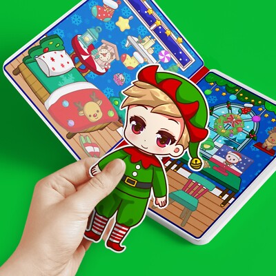 DIY PAPER SET: 10 Christmas Merry Boy House - Handmade Paper Doll Book Materials