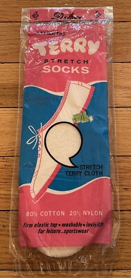 NEW Vintage Deluxe White Invisible Terry Stretch Socks Cushion One Size 6-11