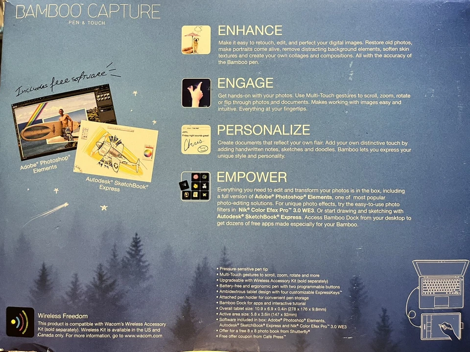 NEW Wacom Bamboo Capture Digital Photo Editing Tablet Drawing CTH470  - Image 2 of 3