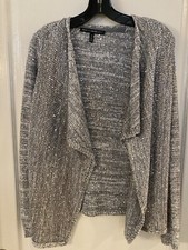 White House Black Market Shimmer Open Front Long Sweater Gray With Sequins