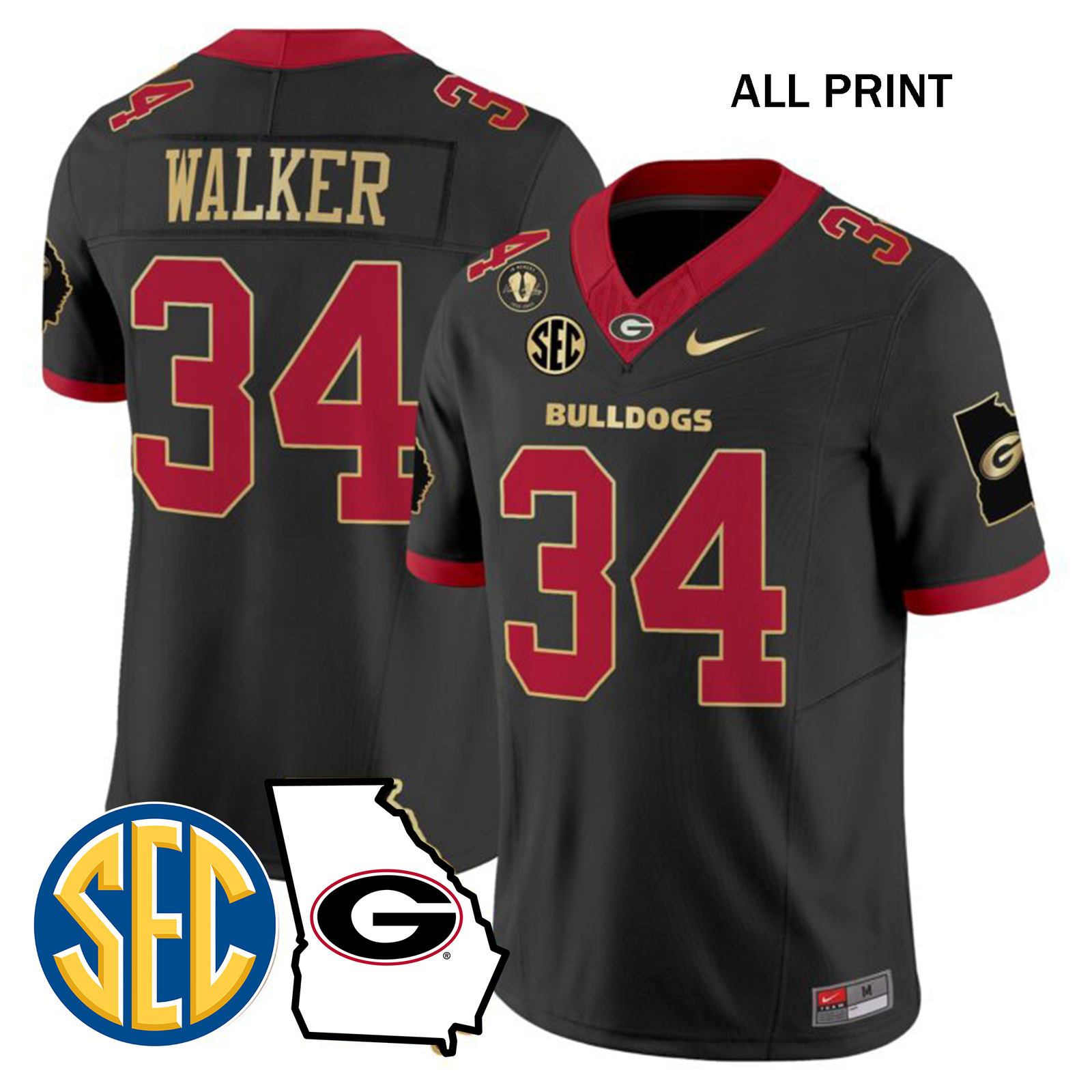 Georgia Bulldogs 2024 #3 NatexFrazier – GeorgiaxMap Football Jersey–All Print