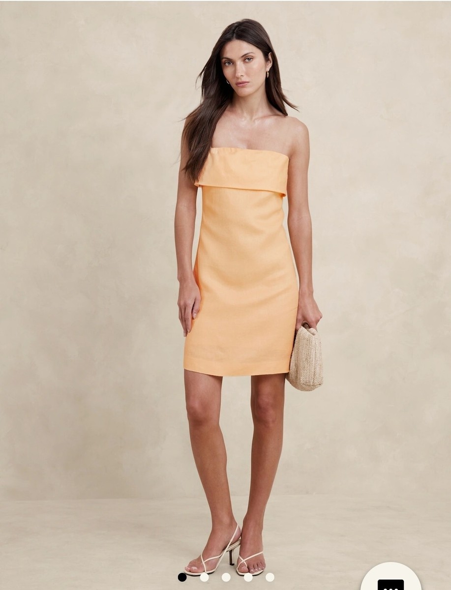 NWT Banana Republic Strapless Linen Mini Dress Size 8 Petite in Sugar Melon  | eBay