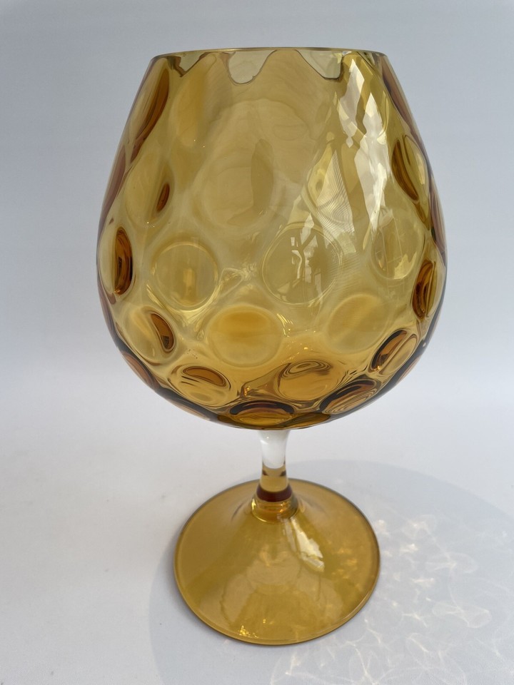 Empoli Large Optical Amber Glass Oversized Brandy Glass Vase Vintage