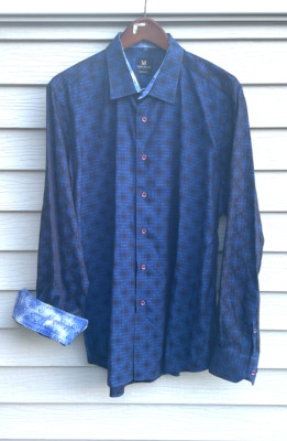 Nice Mens MARCELLO Sport L/S Button Front Shirt XL 43-44 Blue Modern Fit