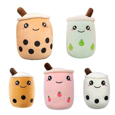 Soft Boba Milk Tea Pearl Bubble Brown White Pink Green Plush Pillow Stuffed Doll