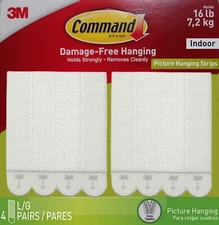 3M Command Brand Picture Hanging Strips Large, 4 Pairs (8 Strips), Holds 16 lbs*