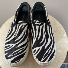 Celine Zebra Print Ponyhair Slip-On Sneakers ...