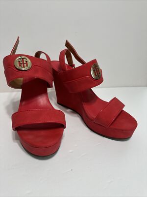 Woman's Heels Tommy Hilfiger Platform Sandals Red Size 8 1/2 Perfect Condition