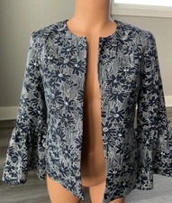 Banana Republic Blue Floral Lined Blazer Size 0 Bell Sleeve Open