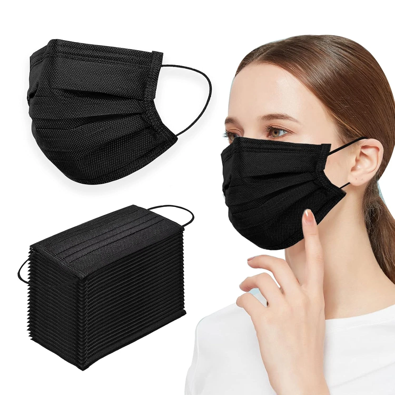 Cubrebocas Desechable Negro Máscara Facial Protectora Tapabocas Eficientes 3capa