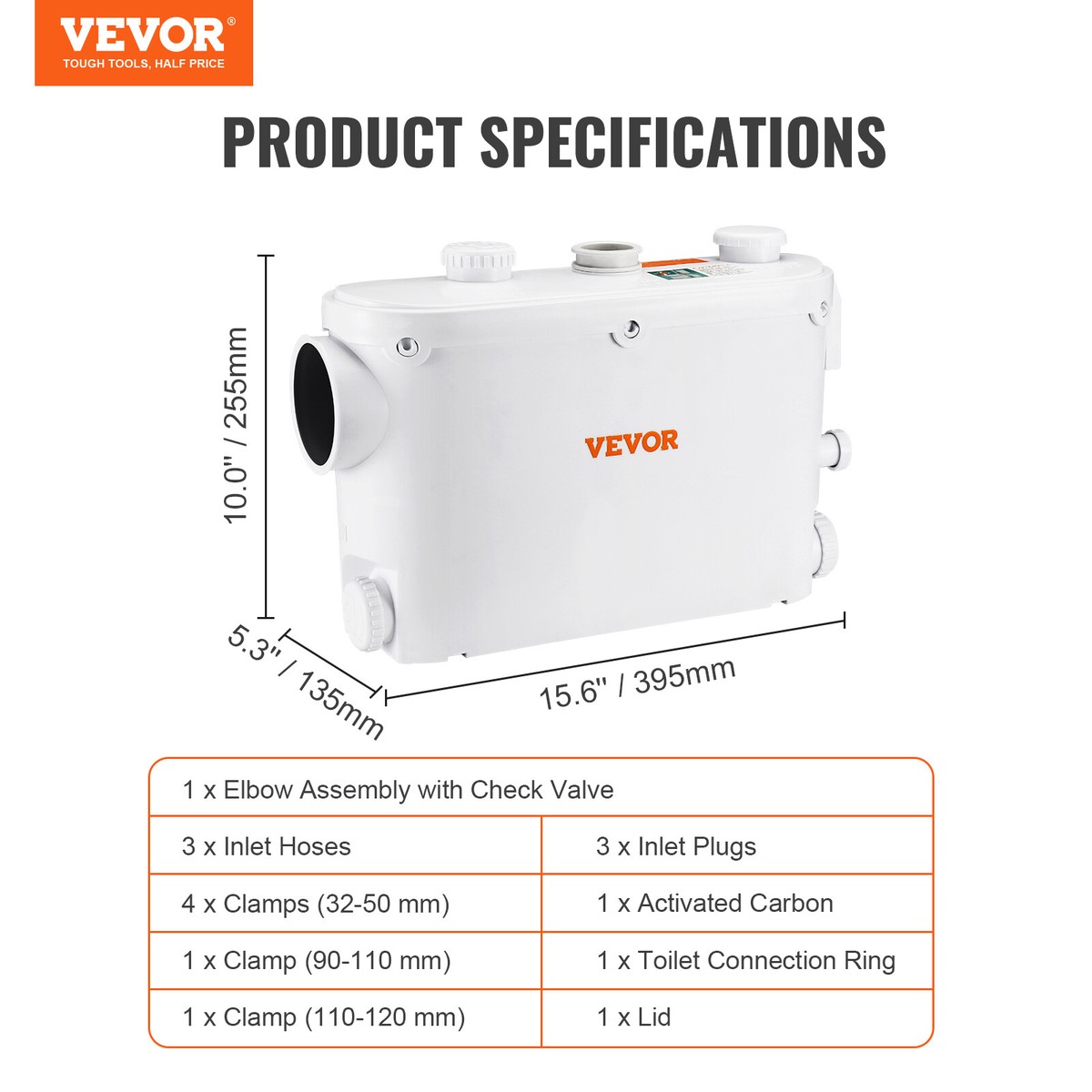 Bomba De Eliminaci&oacute;n De Triturador 500 W Bomba De Aguas Residuales Caudal M&aacute;ximo De 6600 L/h Elevaci&oacute;n De 8 M Bomba Trituradora De Alcantarillado Con 3 Entradas De Agua Para Inodoro