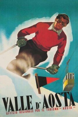 Valle d?Aosta Vintage Ski Snow Italy France Art Wall Room Poster