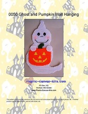 Halloween Ghost holding Pumpkin Wall Hanging-Plastic Canvas Pattern or Kit
