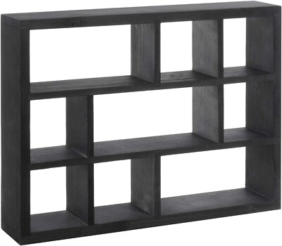 9 Slots Wall-Mounted Black Wood Floating Shelves, Freestanding Shadow Storage