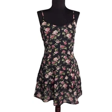 Lucca Couture S Mini Dress Black Floral Adjustable Strap Lace Sheer Lined Flared