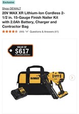 DEWALT 20V MAX XR 2-1/2 in. 15-Gauge Finish Nailer Kit with Battery+Charger+Bag