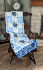 Handmade Large Throw Quilt Blanket, Blue Skies Sunny Days, NEW OOAK