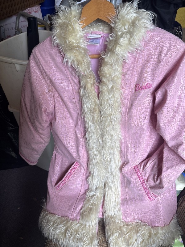 Barbie Girls Jacket 10-12 Pink Lined Faux Fur Jacket