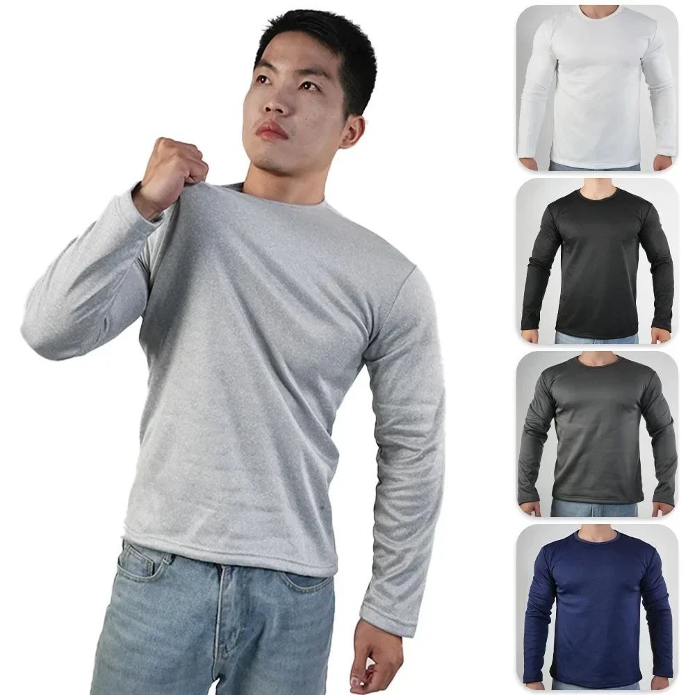 Men's thermal fleece top, warm winter base layer shirt.