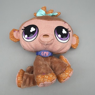 2007 Hasbro Littlest Pet Shop Monkey Brown & Orange Plush 9'' Stuffed Animal LPS