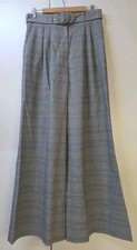 ZIMMERMAN Espionage Grey Check Wide Leg Belted Tall Long Pants Size 2 Aus 8