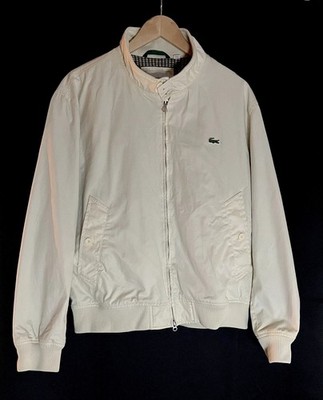 Lacoste Men s Harrington Jacket FR 52 US M/L Beige Plaid Lined Bomber Full Zip