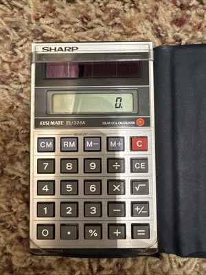 Vintage Sharp Pocket Calculator Solar Cell ELSI MATE EL-326A W/Plastic Protector