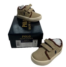 Polo Ralph Lauren Khaki Ethan Low EZ Canvas Sneakers Hook Loop 5 Toddler New