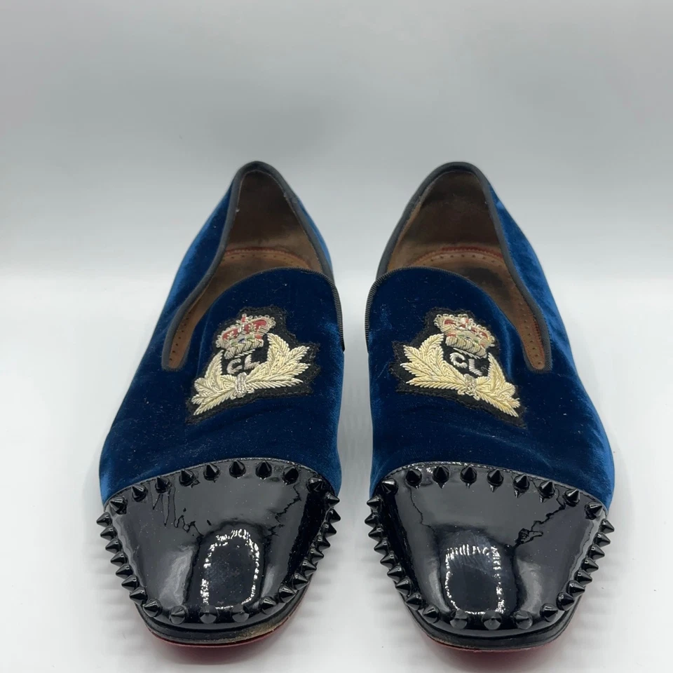 CHRISTIAN LOUBOUTIN Captain Loubi Velvet Crest Loafer Patent Spikes Sz 43.5 - Image 3 of 4