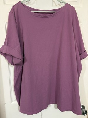 Woman Within Cuffed SS Orchid Tee 3x 30/32 Cotton Side Slits