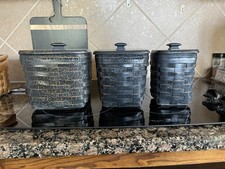 Workshops Of Gerald E. Henn Aged Navy blue crackle  Kitchen Basket Set Of 3