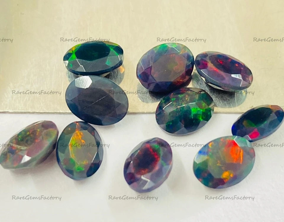 Piedras preciosas calibradas de ópalo etíope negro natural corte facetado ovalado 3x5 mm-8x10 mm Foto 2 de 4