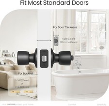 Matte Black Privacy Door Knob Keyless Interior Lock Bedroom Handle 2-Pack