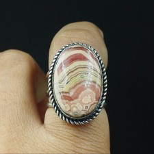 925 Sterling Silver Natural Rhodochrosite Gemstone Handmade Ring Size-7 US 