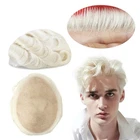 Toupee for Men Human Hair Replacement System Fine Mono PU Grey Hairpiece #60RY