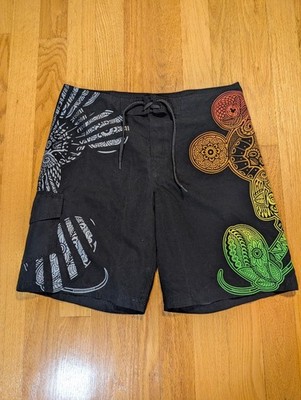 Disney Parks Mickey Mouse Mens 38 Board Shorts Rasta Mandala Tribal Swim Trunks