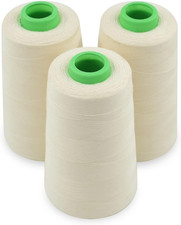 Raw White All Purpose Cotton Thread - 3 Spools, 40/2 Connecting Threads for Serg
